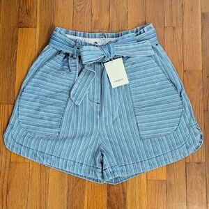 NWT Frnch Paris Anthro Sylvia Shorts Tie Waist Blue Striped Size S